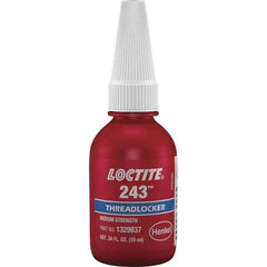 Loctite - 10 mL Bottle, Blue, Medium Strength Liquid Threadlocker - Series 243, 24 hr Full Cure Time, Hand Tool, Heat Removal - Makers Industrial Supply