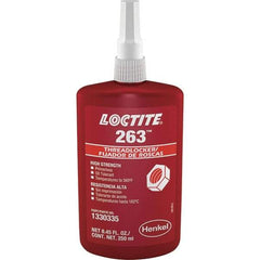 Loctite - 250 mL Bottle, Red, High Strength Liquid Threadlocker - Series 263, 24 hr Full Cure Time, Hand Tool, Heat Removal - Makers Industrial Supply