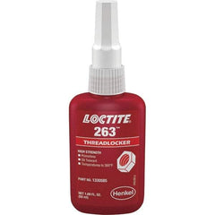 Loctite - 50 mL Bottle, Red, High Strength Liquid Threadlocker - Series 263, 24 hr Full Cure Time, Hand Tool, Heat Removal - Makers Industrial Supply