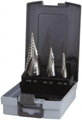 Drill Bit Set: Step Drill Bits, 3 Pc, 118 °, Cobalt Bright/Uncoated, Split-Point