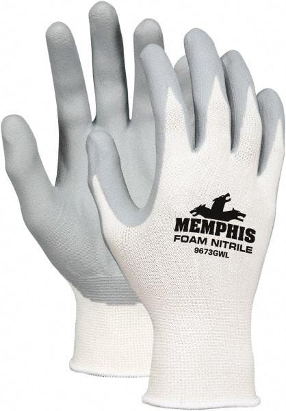 MCR Safety - Size XL, ANSI Puncture Lvl 0, Abrasion Lvl 0, Cut Resistant Gloves - Palm Coated, White/Gray - Makers Industrial Supply