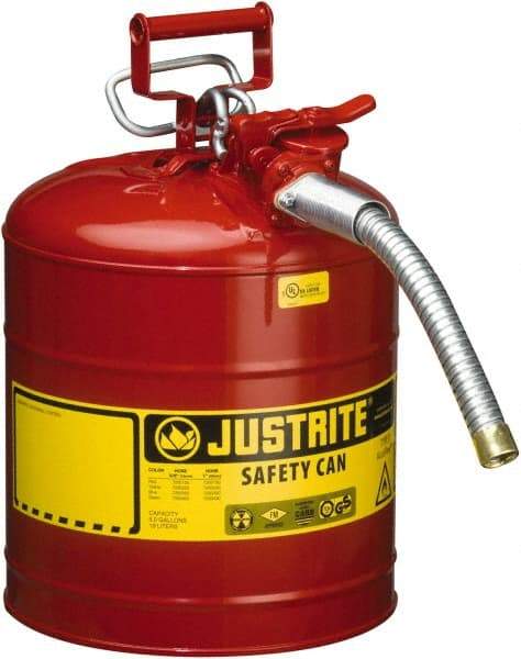 Justrite - 5 Gal Galvanized Steel Type II Safety Can - 17-1/2" High x 11-3/4" Diam, Red with Yellow - Makers Industrial Supply