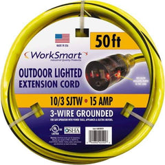 Value Collection - 50', 10/3 Gauge/Conductors, Yellow/Black Outdoor Extension Cord - 1 Receptacle, 15 Amps, UL SJTW, NEMA 5-15P - Makers Industrial Supply