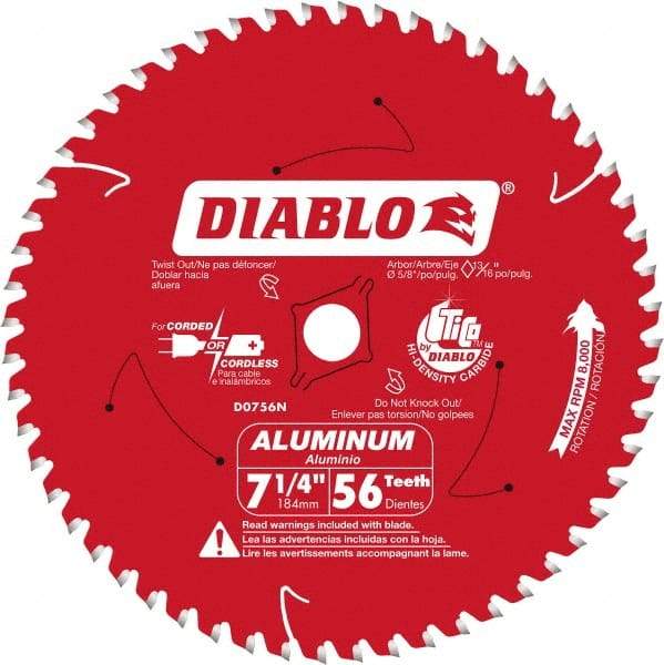 Freud - 7-1/4" Diam, 5/8" Arbor Hole Diam, 56 Tooth Wet & Dry Cut Saw Blade - Carbide-Tipped, Burr-Free Action, Standard Round Arbor - Makers Industrial Supply