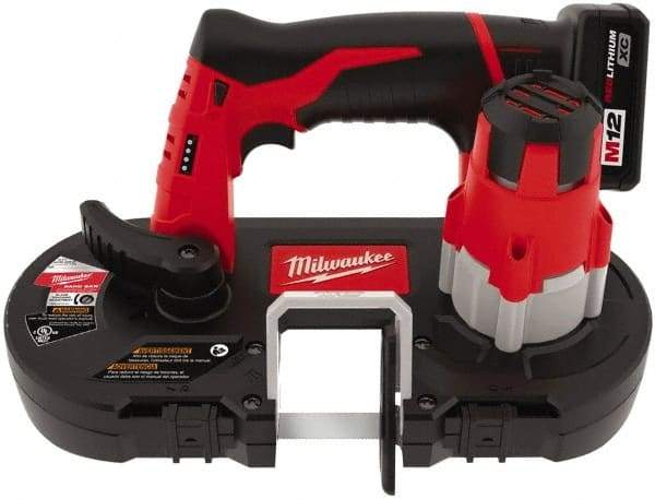 Milwaukee Tool - 12 Volt, 27-1/2" Blade, 280 SFPM Cordless Portable Bandsaw - 1-5/8" (Round) & 1-5/8 x 1-5/8" (Rectangle) Cutting Capacity, Lithium-Ion Battery Included - Makers Industrial Supply