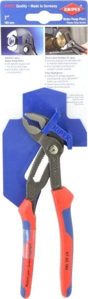 Knipex - 7-1/4" OAL, 1-1/2" Max Capacity, 18 Position Water Pump Tongue & Groove Pliers - Self Grip V-Jaws, Ergo Dual Component Handles - Makers Industrial Supply