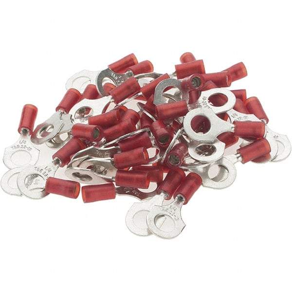 Value Collection - 22-16 AWG Partially Insulated Crimp Connection D Shaped Ring Terminal - 1/4" Stud, Tin Plated Copper Contact - Makers Industrial Supply