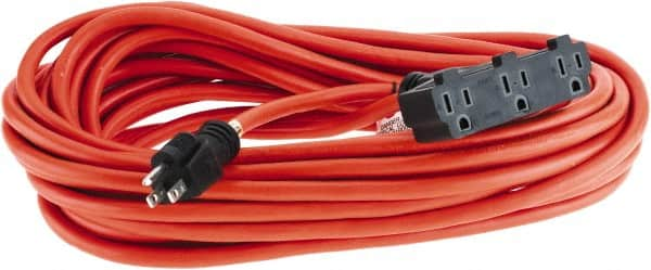 Value Collection - 50', 12/3 Gauge/Conductors, Orange Indoor & Outdoor Extension Cord - 15 Amps, 125 Volts, UL SJTW - Makers Industrial Supply