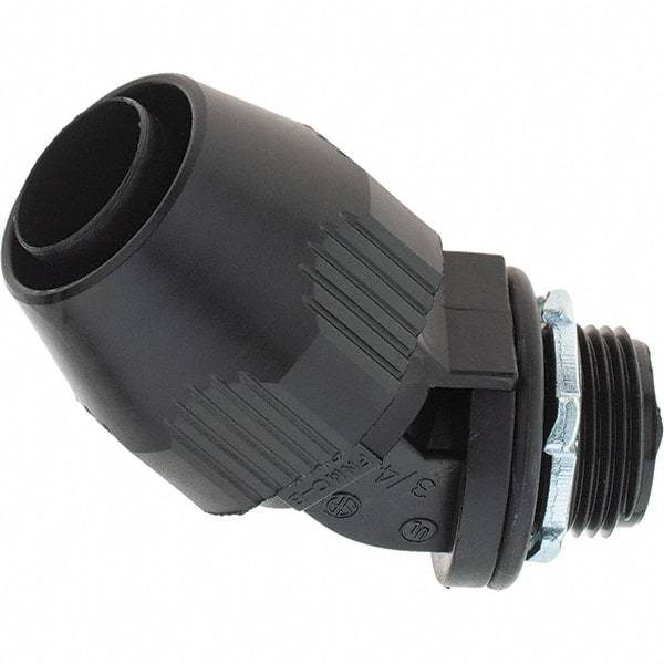 Value Collection - 3/4" Trade, PVC Compression & Threaded Angled Liquidtight Conduit Connector - Makers Industrial Supply