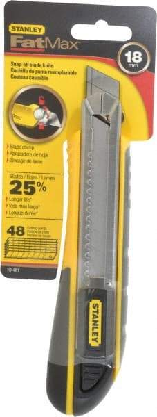 Stanley - Snap Utility Knife - 4-3/8" Blade, Yellow, Silver & Black TPE Handle, 6 Blades Included - Makers Industrial Supply