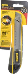 Stanley - Snap Utility Knife - 4-3/8" Blade, Yellow, Silver & Black TPE Handle, 6 Blades Included - Makers Industrial Supply