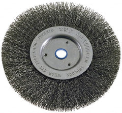 Weiler - 6" OD, 2" Arbor Hole, Crimped Steel Wheel Brush - 1-1/4" Face Width, 1-1/8" Trim Length, 0.008" Filament Diam, 6,000 RPM - Makers Industrial Supply