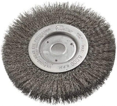 Weiler - 6" OD, 3/4" Arbor Hole, Crimped Steel Wheel Brush - 1/2" Face Width, 1-7/16" Trim Length, 0.0118" Filament Diam, 6,000 RPM - Makers Industrial Supply