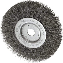 Weiler - 6" OD, 3/4" Arbor Hole, Crimped Wheel Brush - 1/2" Face Width, 1-7/16" Trim Length, 0.014" Filament Diam, 6,000 RPM - Makers Industrial Supply