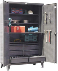 Strong Hold - 4 Shelf Pegboard Storage Cabinet - Steel, 48" Wide x 24" Deep x 78" High, Dark Gray - Makers Industrial Supply