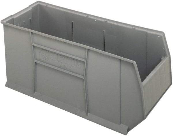 Quantum Storage - 175 Lb. Load Capacity, 41-7/8" Deep, Gray Polypropylene Hopper Stacking Bin - 17-1/2" High x 16-1/2" Wide x 41-7/8" Long - Makers Industrial Supply