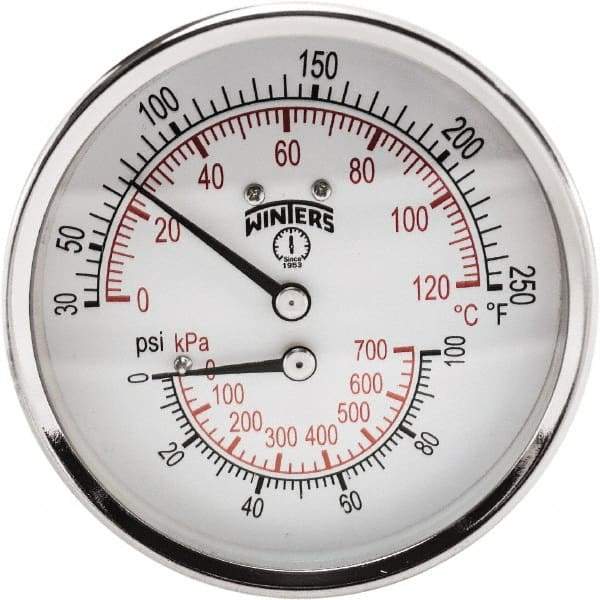 Winters - 3" Dial, 1/2 Thread, 0-100 Scale Range, Pressure Gauge - Center Back Connection Mount, Accurate to 0.03% of Scale - Makers Industrial Supply