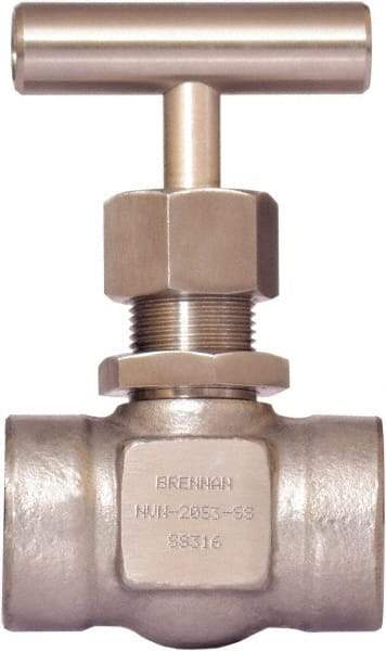 Brennan - 3/4" Pipe, Straight Needle Valve - PTFE Seal, Tube Ends, Stainless Steel Valve, 6,000 Max psi - Makers Industrial Supply