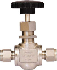 Brennan - 3/8" Pipe, Straight Needle Valve - PTFE Seal, Tube Ends, Stainless Steel Valve, 6,000 Max psi - Makers Industrial Supply