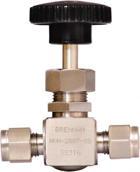 Brennan - 1/4" Pipe, Straight Needle Valve - PTFE Seal, Tube Ends, Stainless Steel Valve, 6,000 Max psi - Makers Industrial Supply