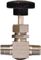 Brennan - 1/4" Pipe, Straight Needle Valve - PTFE Seal, NPT Ends, Stainless Steel Valve, 6,000 Max psi - Makers Industrial Supply