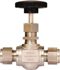 Brennan - 1/2" Pipe, Straight Needle Valve - PTFE Seal, Tube Ends, Stainless Steel Valve, 6,000 Max psi - Makers Industrial Supply