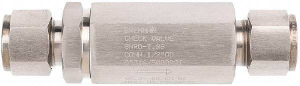 Brennan - 1/8" Stainless Steel Check Valve - Check Valve, Tube Ends, 6,000 WOG - Makers Industrial Supply