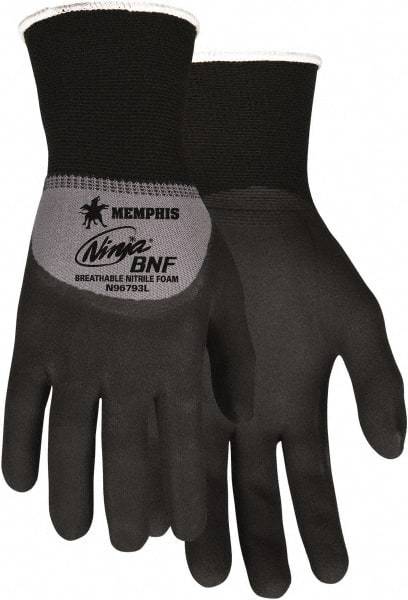 MCR Safety - Size XL, ANSI Puncture Lvl 2, Abrasion Lvl 5, Cut & Puncture Resistant Gloves - Palm, Fingers & Knuckles Coated, Black - Makers Industrial Supply