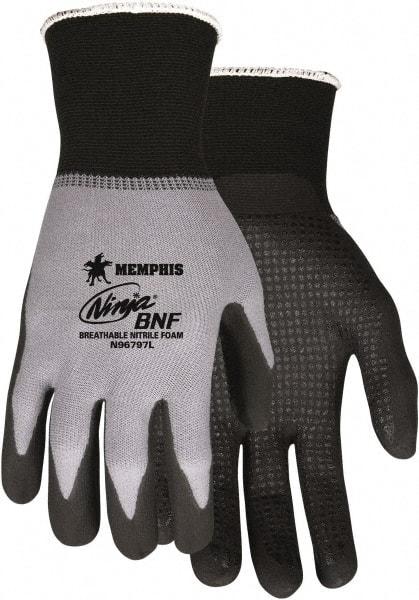 MCR Safety - Size L, ANSI Puncture Lvl 2, Abrasion Lvl 4, Cut & Puncture Resistant Gloves - Palm Coated, Black/Gray - Makers Industrial Supply