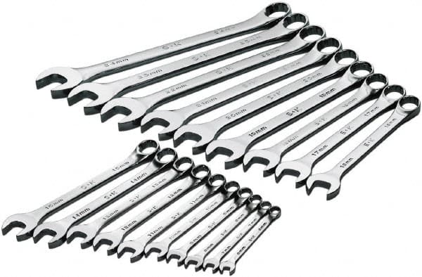 SK - 19 Piece, 6mm to 24mm, 12 Point Combination Wrench Set - Metric Measurement Standard, Chrome Finish, Comes in Rack - Makers Industrial Supply