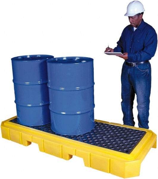 UltraTech - 66 Gal Sump, 4,500 Lb Capacity, 3 Drum, Polyethylene Spill Deck or Pallet - 76" Long x 27" Wide x 9" High, Liftable Fork, Low Profile, Inline Drum Configuration - Makers Industrial Supply