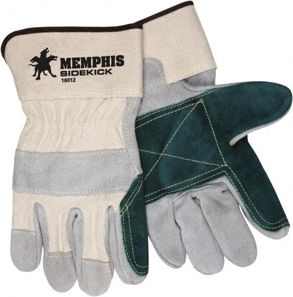 MCR Safety - Size M (8), ANSI Cut Lvl A3, Puncture Lvl 5, Leather Cut & Puncture Resistant Gloves - 10.25" Long, Gray/Green, Paired - Makers Industrial Supply