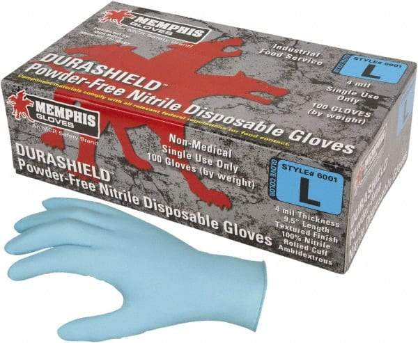 MCR Safety - Size 3XL, 4 mil, Industrial Grade, Powder Free Nitrile Disposable Gloves - 9-1/2" Long, Blue, Textured Rolled Cuffs, FDA Approved, Ambidextrous - Makers Industrial Supply