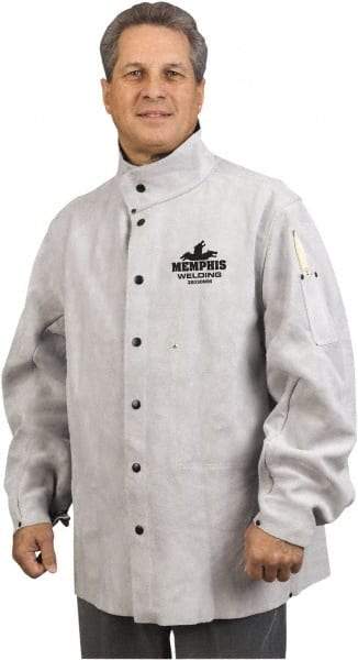 MCR Safety - Size 3XL Welding & Flame Resistant/Retardant Jacket - Gray, Leather, Snaps Closure - Makers Industrial Supply