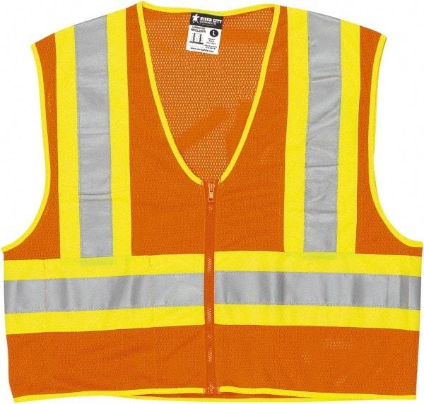 MCR Safety - Size L Flame Resistant/Retardant Orange General Purpose Vest - 24.4" Chest, ANSI 107-2015, Nonconductive Zipper Closure, 2 Pockets, Polyester - Makers Industrial Supply