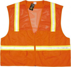 MCR Safety - Size 3XL High Visibility Orange Mesh Surveyor's Vest - 27.4" Chest, Zipper Closure, 6 Pockets, Polyester - Makers Industrial Supply