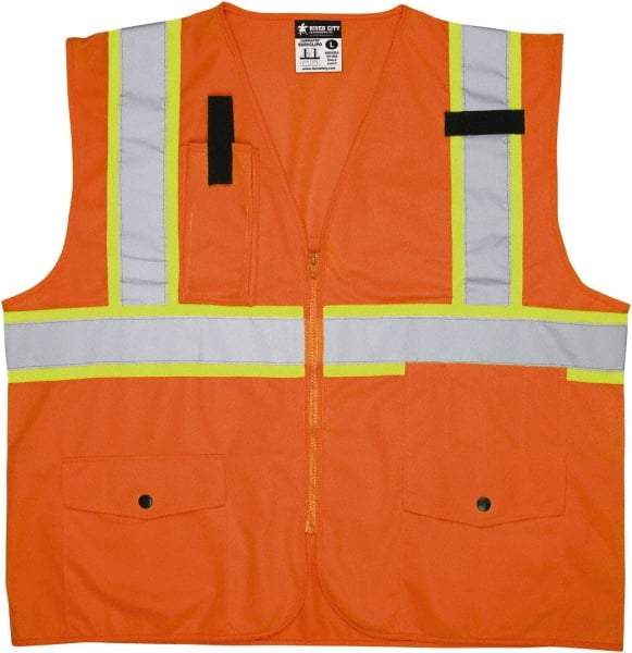 MCR Safety - Size 2XL High Visibility Orange Mesh Surveyor's Vest - 26.4" Chest, ANSI 107-2015, Zipper Closure, 8 Pockets, Polyester - Makers Industrial Supply