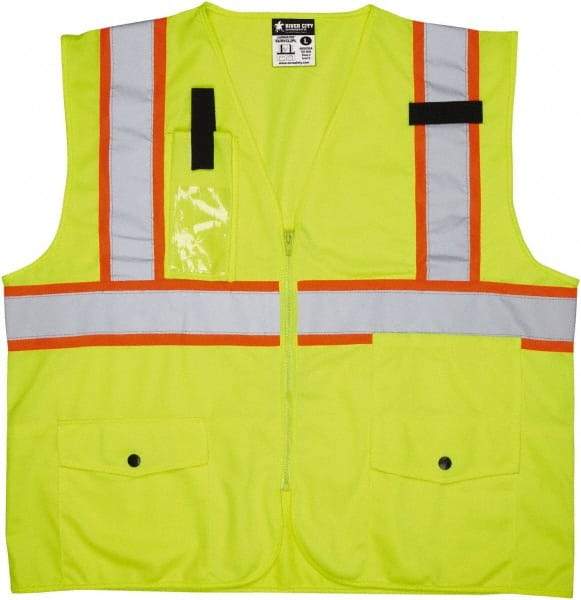 MCR Safety - Size L High Visibility Lime Mesh Surveyor's Vest - 24.4" Chest, ANSI 107-2015, Zipper Closure, 8 Pockets, Polyester - Makers Industrial Supply