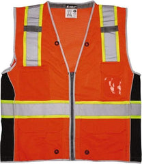 MCR Safety - Size L High Visibility Orange Mesh Surveyor's Vest - 24.4" Chest, ANSI 107-2015, Zipper Closure, 6 Pockets, Polyester - Makers Industrial Supply