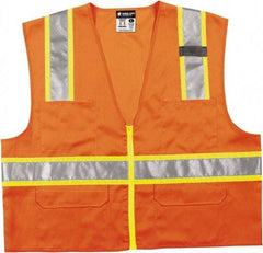 MCR Safety - Size 4XL High Visibility Orange Mesh Surveyor's Vest - 28.4" Chest, ANSI 107-2015, Zipper Closure, 6 Pockets, Polyester - Makers Industrial Supply