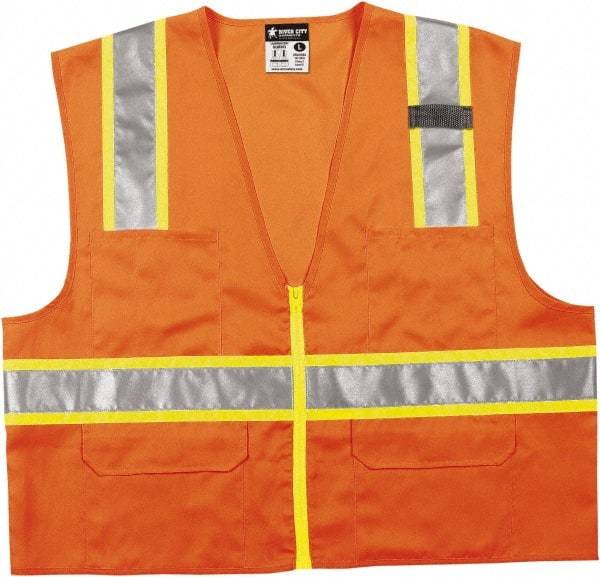 MCR Safety - Size 2XL High Visibility Orange Mesh Surveyor's Vest - 26.4" Chest, ANSI 107-2015, Zipper Closure, 6 Pockets, Polyester - Makers Industrial Supply