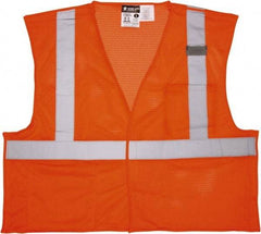 MCR Safety - Size M Flame Resistant/Retardant Orange Mesh Breakaway Vest - 24" Chest, ANSI 107-2015, Hook & Loop Closure, 2 Pockets, Polyester - Makers Industrial Supply