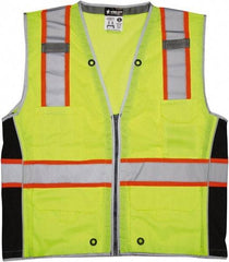 MCR Safety - Size XL High Visibility Lime Mesh Surveyor's Vest - 25.4" Chest, ANSI 107-2015, Zipper Closure, 6 Pockets, Polyester - Makers Industrial Supply