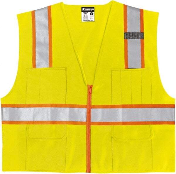 MCR Safety - Size 4XL High Visibility Lime Mesh Surveyor's Vest - 28.4" Chest, ANSI 107-2015, Zipper Closure, 6 Pockets, Polyester - Makers Industrial Supply