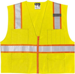 MCR Safety - Size 4XL High Visibility Lime Mesh Surveyor's Vest - 28.4" Chest, ANSI 107-2015, Zipper Closure, 6 Pockets, Polyester - Makers Industrial Supply