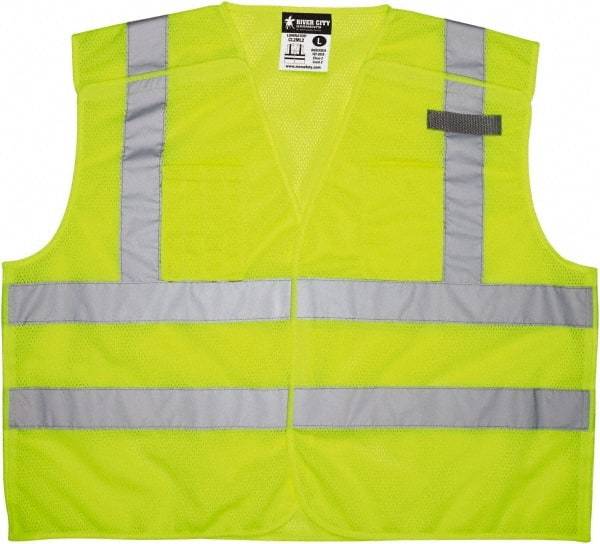 MCR Safety - Size 4XL High Visibility Lime Mesh Breakaway Vest - 28.4" Chest, ANSI 107-2015, Hook & Loop Closure, 3 Pockets, Polyester - Makers Industrial Supply