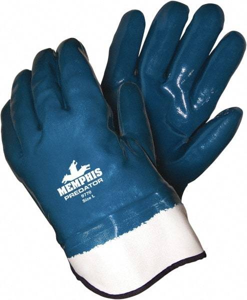 MCR Safety - Size L (9), 11" Long, Supported, Nitrile Chemical Resistant Gloves - Smooth Finish, Foam Lined, Safety Cuff, Blue - Makers Industrial Supply