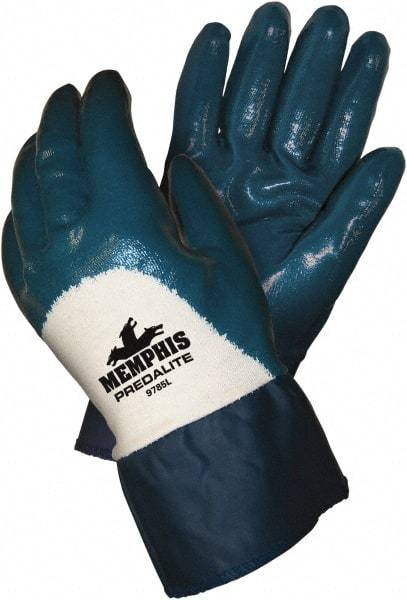 MCR Safety - Size XL (10), 10-1/2" Long, 18 mil Thick, Supported, Nitrile Chemical Resistant Gloves - Textured Finish, Interlock Knit Lined, Safety Cuff, Blue - Makers Industrial Supply