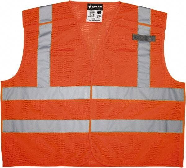 MCR Safety - Size L High Visibility Orange Mesh Breakaway Vest - 24.4" Chest, ANSI 107-2015, Hook & Loop Closure, 3 Pockets, Polyester - Makers Industrial Supply