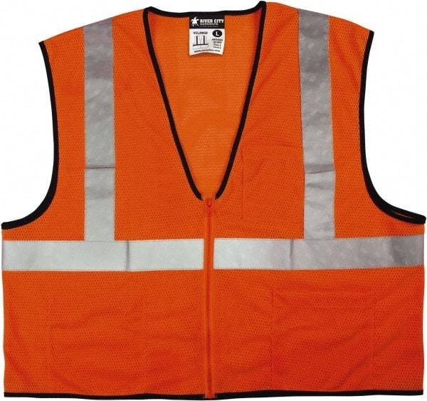 MCR Safety - Size L High Visibility Orange Mesh General Purpose Vest - 24.4" Chest, ANSI 107-2015, Zipper Closure, 3 Pockets, Polyester - Makers Industrial Supply